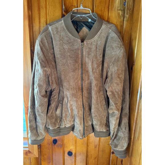 Vintage Roundtree & Yorke Mens‎ size XL Suede Bomber Jacket Brown Plaid Lined